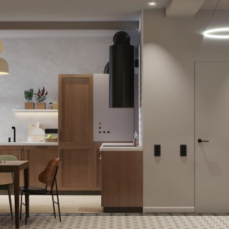 Дизайн интерьера квартиры-студии. Кухня.